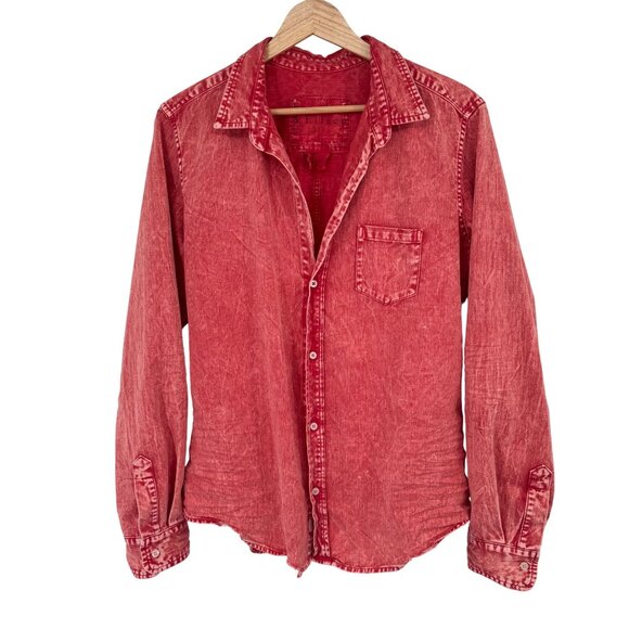 Frank & Eileen orange distressed denim shirt Long Sleeve Size Large womens - Picture 2 of 13